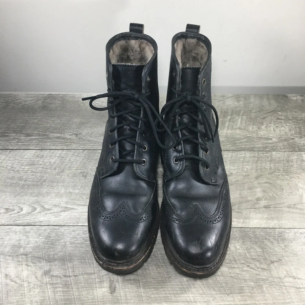 Frye James Lug Wingtip Boot 84123 Mens Black Leather Lace Up Casual Boots Size 9